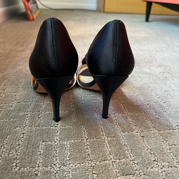 Badgley Mischka size 8 black satin d’orsay open toe pump with tulle bow - Picture 3 of 11